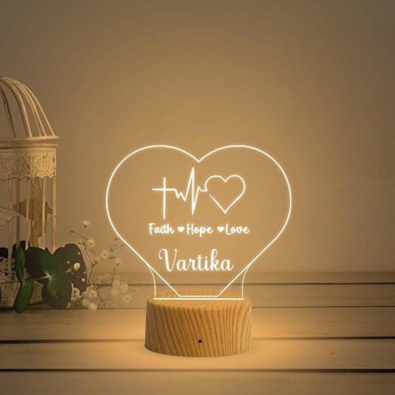 Personalized Faith Hope Love Night Lamp  Customized with Name  Christmas Gift for Friends  Birthday Gift for Parents Friends & Loveable Person  Warm White Lamp